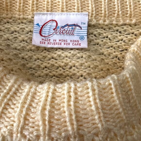 Vintage 80s Circuit Crewneck Sweater Long Sleeve Buttercream - M - Picture 3 of 3
